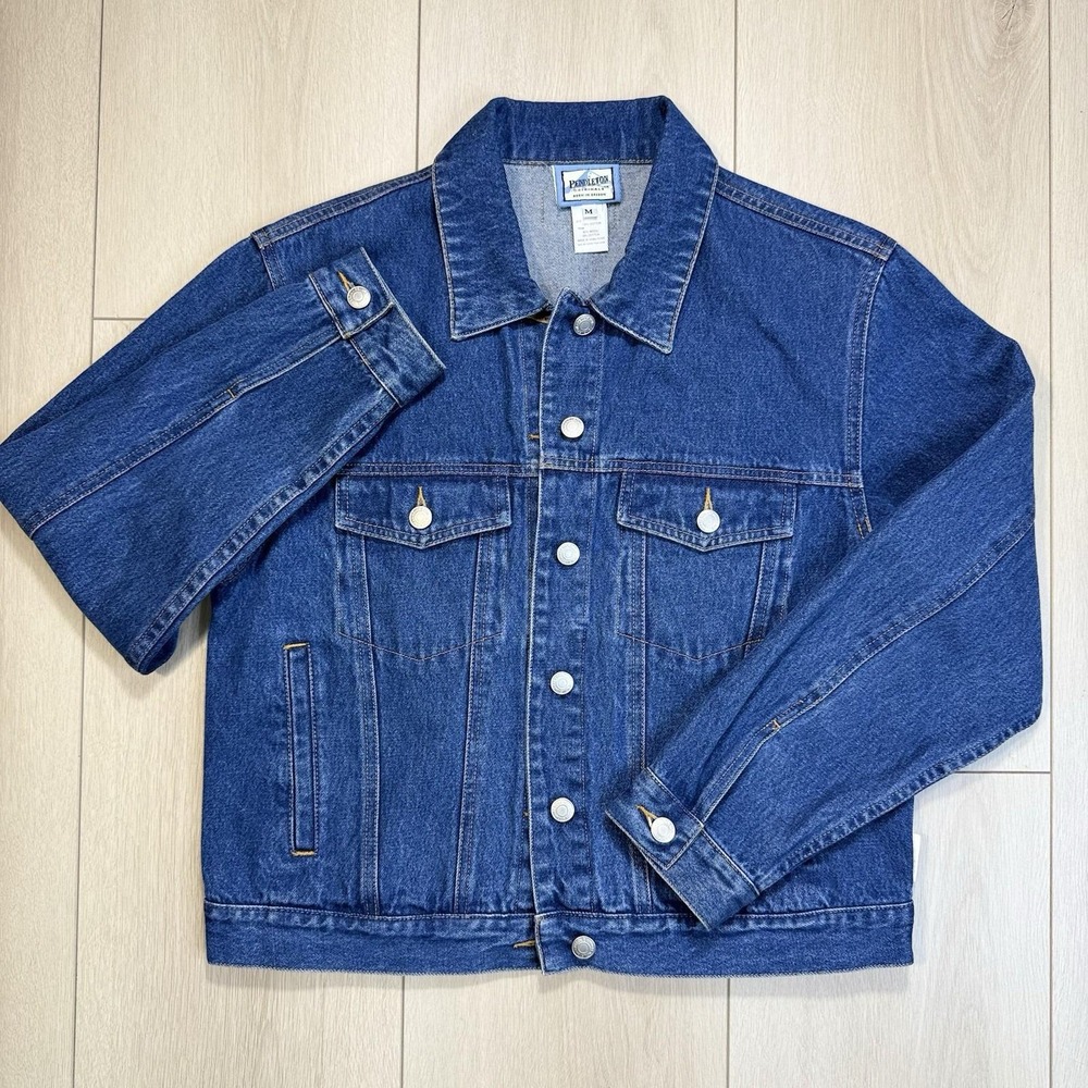 VTG‎ Pendleton Originals Denim Jacket Wool Back Panel Stars Stripe Western M USA
